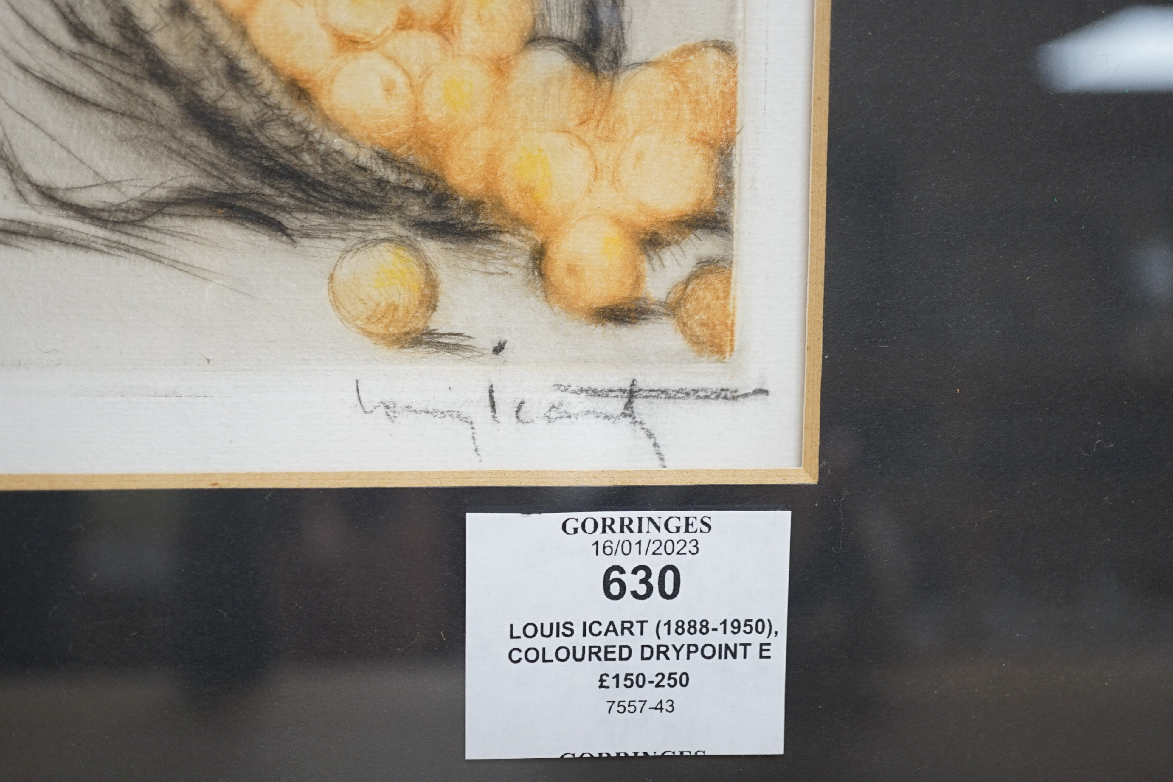 Louis Icart (1888-1950), coloured drypoint etching, 'Summer (Oranges)', signed, 27 x 19cm
